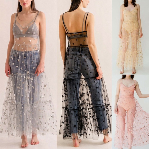 Blushing Galaxy Sparkle Mesh Maxi Dress Coverup - Picture 3 of 3